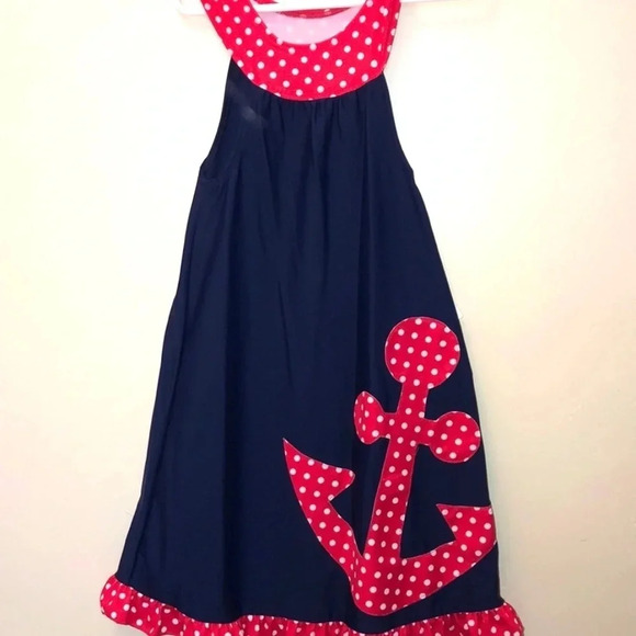 FRANKIE & DAISY BOUTIQUE NEW GIRLS DRESS TOP BOTTOM EASTER NAUTICAL DRESSES SZ 4 - Picture 4 of 6